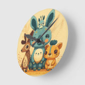 Niedliche gelbe Cartoon Tiere Rundkissen Runde Wanduhr (Winkel)