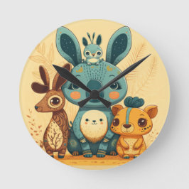 Niedliche gelbe Cartoon Tiere Rundkissen Runde Wanduhr