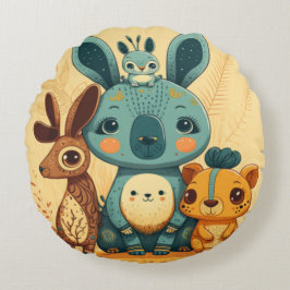 Niedliche gelbe Cartoon Tiere Rundkissen Rundes Kissen