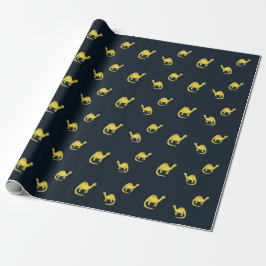 Niedliche gelbe Dinosaurier-Muster auf blau Geschenkpapier