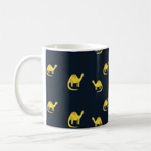 Niedliche gelbe Dinosaurier-Muster auf blau Kaffeetasse (Links)