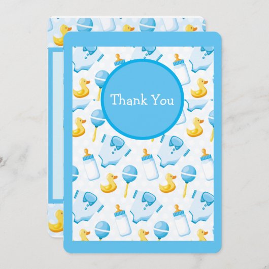 Niedliche gelbe Duck Blue Babydusche Dankeskarte (Vorne/Hinten)