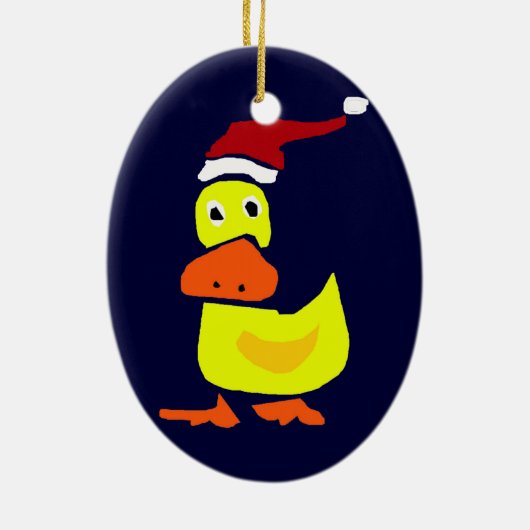 Niedliche gelbe Ente in der Weihnachtsmannmütze Keramikornament (Hinten)