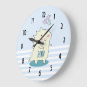 Niedliche gelbe lächelnde Dinosaurier-Illustration Große Wanduhr (Winkel)