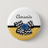 Niedliche gelbe Punkte Blaue Rose Zickzack Bow mit Button (Vorderseite)