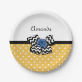 Niedliche gelbe Punkte Blaue Rose Zickzack Bow mit Pappteller (Vorderseite)