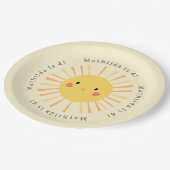 Niedliche gelbe Sonnenscheinillustrierung Geburtst Pappteller (Schrägansicht)