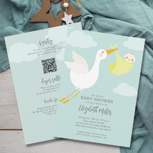 Niedliche gelbe Stork Baby-Dusche Einladung