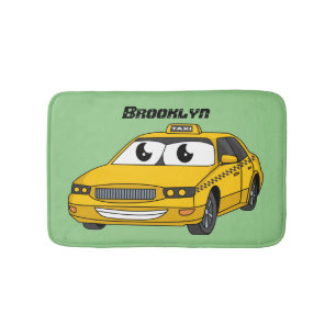 Niedliche Gelbe Taxifahrt Cartoon Illustration Badematte