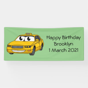 Niedliche Gelbe Taxifahrt Cartoon Illustration Banner