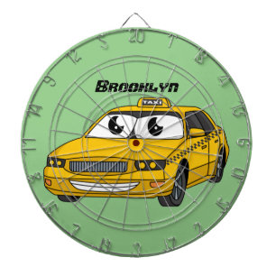 Niedliche Gelbe Taxifahrt Cartoon Illustration Dartscheibe