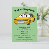 Niedliche Gelbe Taxifahrt Cartoon Illustration Einladung (Stehend Vorderseite)