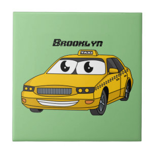 Niedliche Gelbe Taxifahrt Cartoon Illustration Fliese