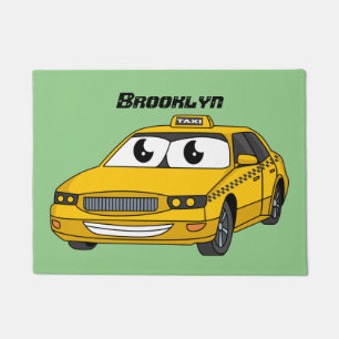 Niedliche Gelbe Taxifahrt Cartoon Illustration Fußmatte