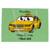 Niedliche Gelbe Taxifahrt Cartoon Illustration Große Geschenktüte (Rückseite)