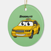 Niedliche Gelbe Taxifahrt Cartoon Illustration Keramik Ornament (Links)