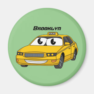 Niedliche Gelbe Taxifahrt Cartoon Illustration Magnet