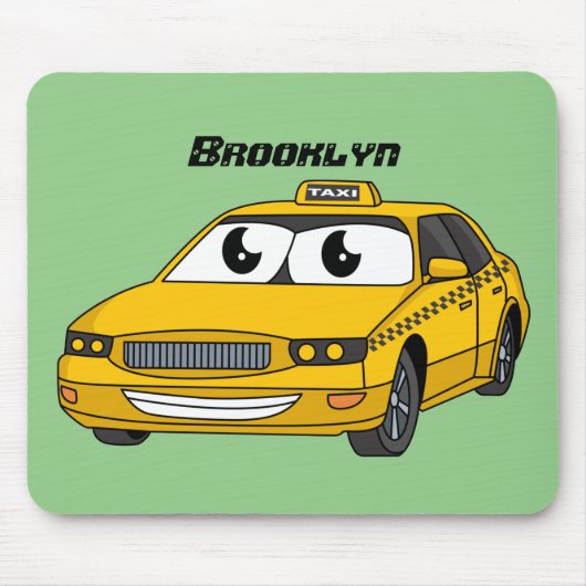 Niedliche Gelbe Taxifahrt Cartoon Illustration Mousepad (Vorne)
