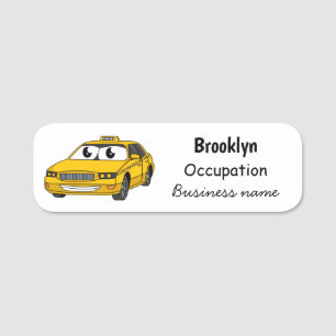 Niedliche Gelbe Taxifahrt Cartoon Illustration Namensschild
