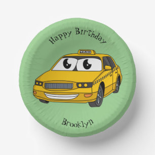 Niedliche Gelbe Taxifahrt Cartoon Illustration Pappteller