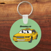 Niedliche Gelbe Taxifahrt Cartoon Illustration Schlüsselanhänger (Vorderseite)