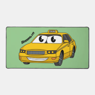 Niedliche Gelbe Taxifahrt Cartoon Illustration Schreibtischunterlage