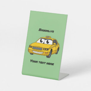 Niedliche Gelbe Taxifahrt Cartoon Illustration Sockelschild