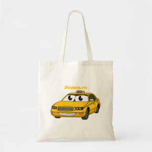 Niedliche Gelbe Taxifahrt Cartoon Illustration Tragetasche