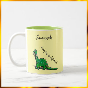 Niedliche Gelbe und grüne Dinosaurier-Tasse Zweifarbige Tasse