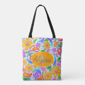 Niedliche gelbe und Lila florale Monogramm Tasche (Rückseite)