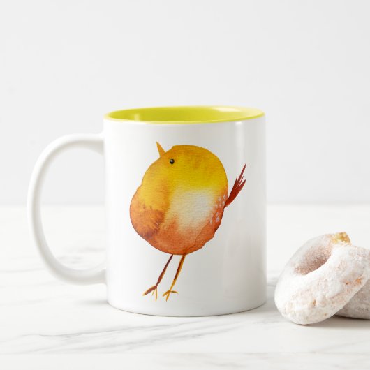 Niedliche gelbe Vogelart Zweifarbige Tasse (Mit Donut)