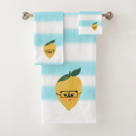 Niedliche gelbe Zitrone Cartoon lustige Darstellun Badhandtuch Set