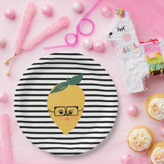 Niedliche gelbe Zitrone Cartoon lustige Darstellun Pappteller (Party)