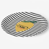 Niedliche gelbe Zitrone Cartoon lustige Darstellun Pappteller (Schrägansicht)