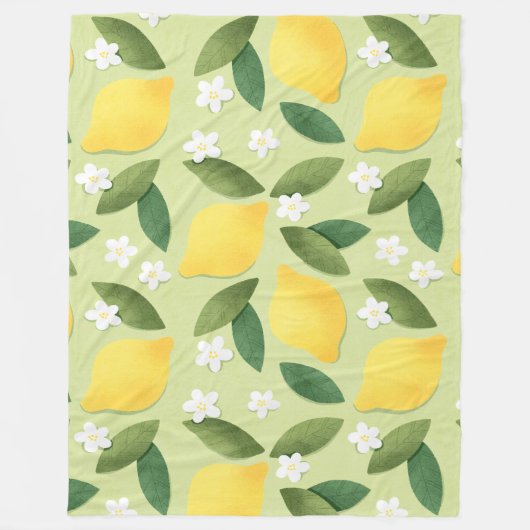 Niedliche gelbe Zitronen, weiße Blume und grüne Bl Fleecedecke (Vorderseite)