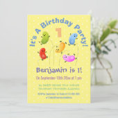 Niedliche Geleebohnen personalisierter Cartoon Geb Einladung (Stehend Vorderseite)
