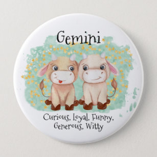 Niedliche Gemini Twins Wasserfarben Bull Zodiac Button
