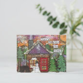 Niedliche gemütliche Hütte im Wald Neue Zuhause Ankündigungspostkarte (Stehend Vorderseite)