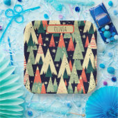 Niedliche geometrische Bäume im Winter Personalisi Pappteller (Party)