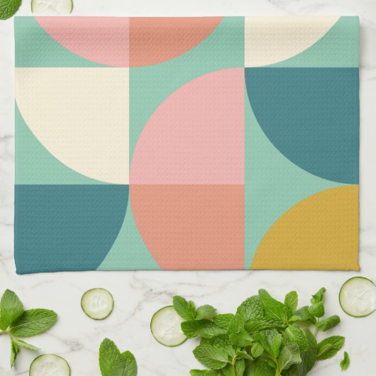 Niedliche geometrische Formen Muster in Aquamarin Geschirrtuch (Gefaltet)