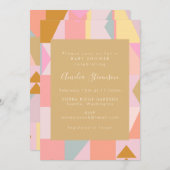 Niedliche geometrische Pastel Pink Gold Babydusche Einladung (Vorne/Hinten)