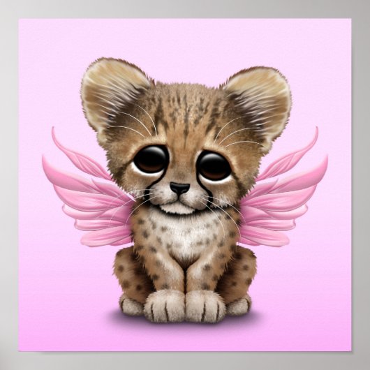 Niedliche Geparden-Cub mit Märchenwings in Rosa Poster (Vorne)