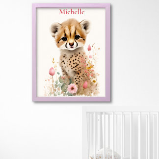 Niedliche Geparden Cub Pastel Wasserfarbene Frühli Poster