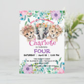 Niedliche Geparden Lion Dschungel Tiere Geburtstag Einladung (Stehend Vorderseite)