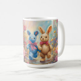 Niedliche gepolsterte Bunnies im Teiggarten Kaffeetasse