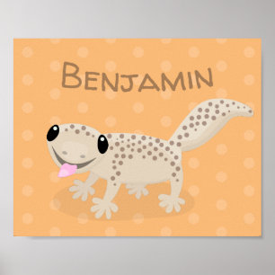 Niedliche gepunktete Gecko-Cartoon-Abbildung Poster