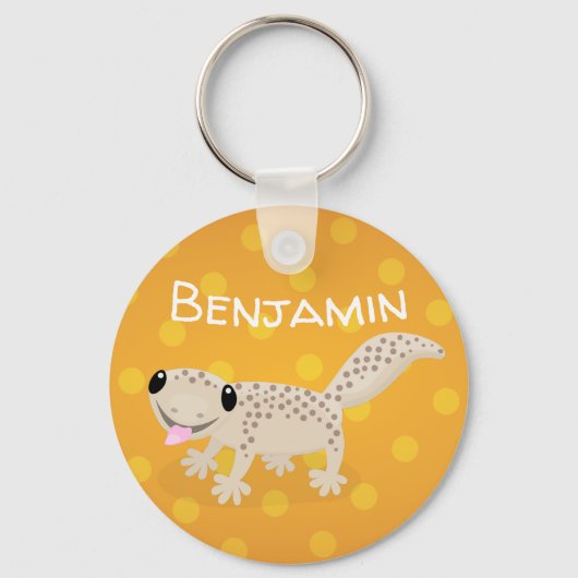 Niedliche gepunktete Gecko-Cartoon-Abbildung Schlüsselanhänger (Vorderseite)