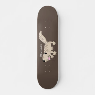 Niedliche gepunktete Gecko-Cartoon-Abbildung Skateboard