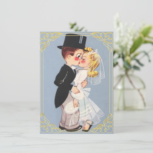 Niedliche gerahmte Braut und Bräutigam Einladung (Stehend Vorderseite)