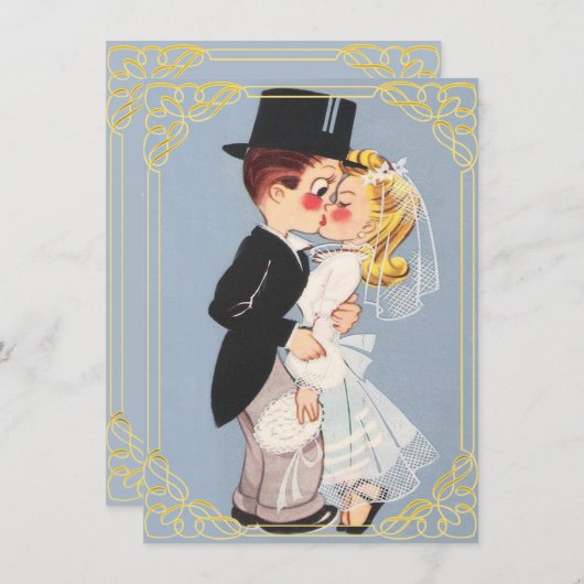 Niedliche gerahmte Braut und Bräutigam Einladung (Vorne/Hinten)